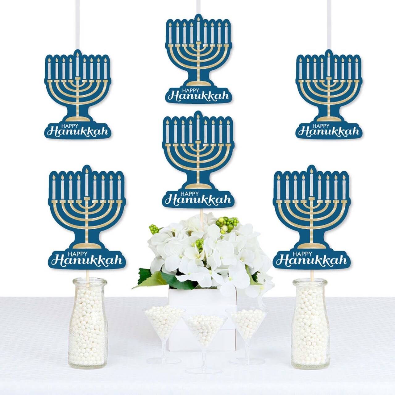 Big Dot of Happiness Happy Hanukkah - Menorah Decorations DIY Chanukah Party Essentials - Set of 20